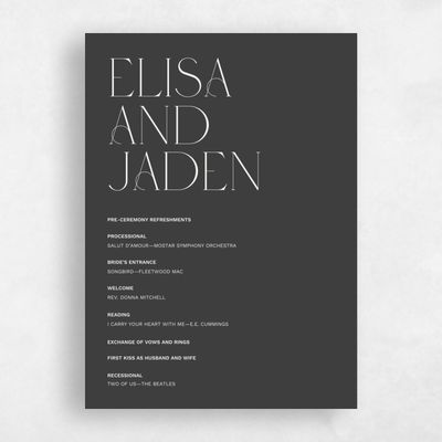 Dark Charcoal, Black Wedding Program - Garnet