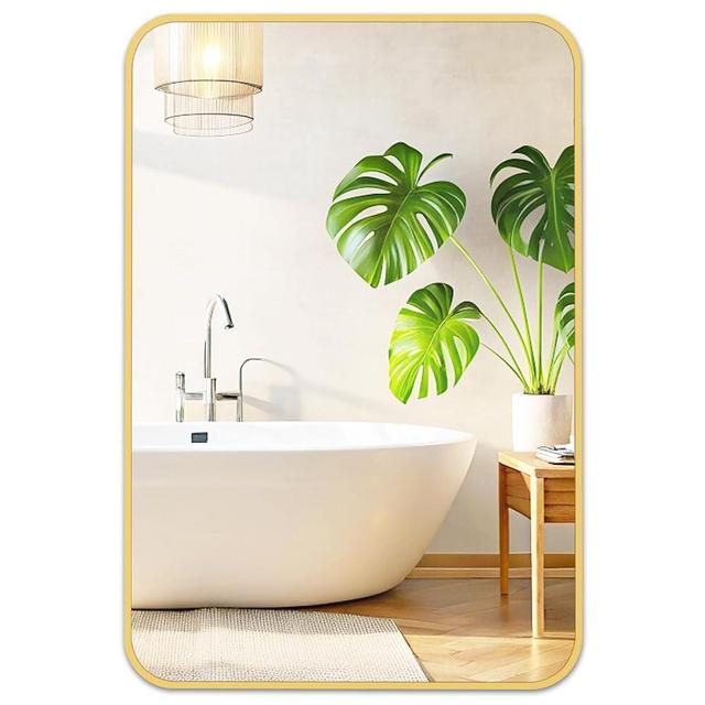 Fabuday Gold Bathroom Mirror for Over Sink Wall - 24x36 Rectangle Mirror with Golden Metal Frame, Large Rounded Rectangular Vanity Mirrors for Bedroom, Living Room, Entryway, Horizontally/Vertically
