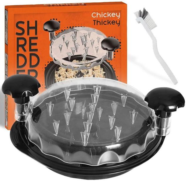Chickey Thickey Chicken Shredder with Cleaning Brush, Meat Shredder Tool Twist for Effortlessly Shredding Chicken and Vegetables. Have a Transparent Lid, Solid Handle, and Non-Slip Base.