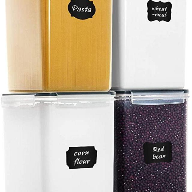 Extra Large 7qt / 6.5L/220oz Tall Food Storage Containers, WIDE & DEEP, 4-Piece BPA Free Plastic Airtight Kitchen Pantry Storage Containers for Flour, Sugar, with 4 Measuring Cups,20 Labels & 1 Marker