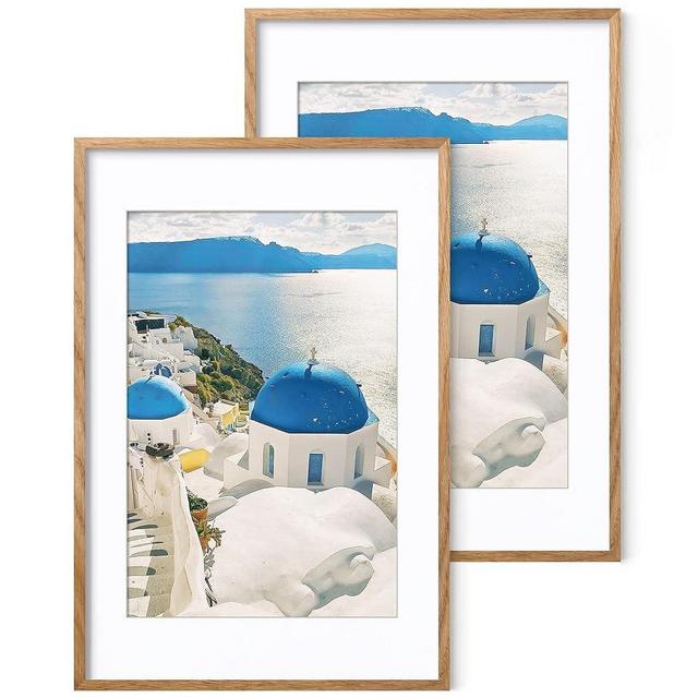 Axeman 22x28 Picture Frame with Mat for 18x24, Solid Oak Wood Poster Frame with Tempered Glass, Wooden 22''x28'' Minimalist Photo Frame Puzzle Frame with Free Wall Hooks, Set of 2, Natural