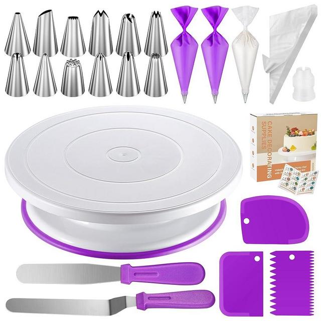 Kootek 71PCs Cake Decorating Supplies Kit with Revolving Cake Stand Turntable, 12 Numbered Icing Piping Tips, 2 Spatulas, 3 Icing Comb Scraper, 50+2 Piping Bags, and 1 Coupler for Baking