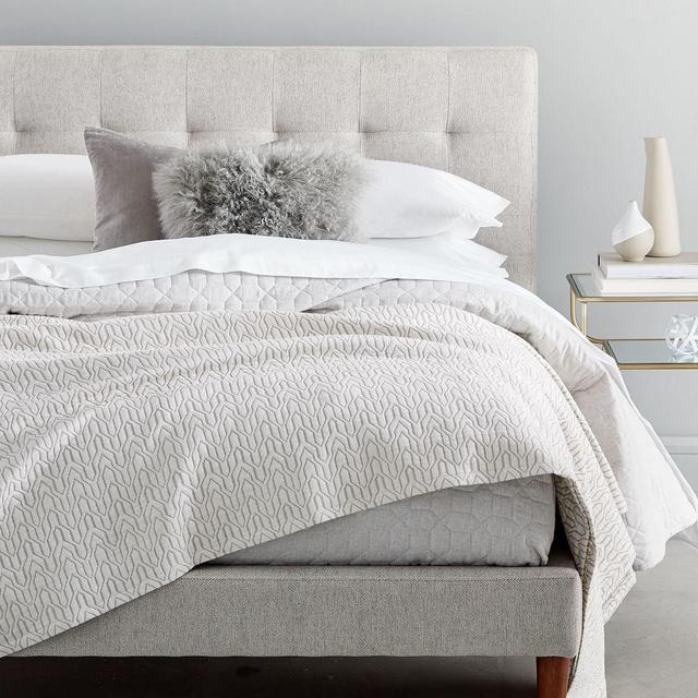 Organic Stepped Chevron Blanket, Full/Queen, Stone White/Slate