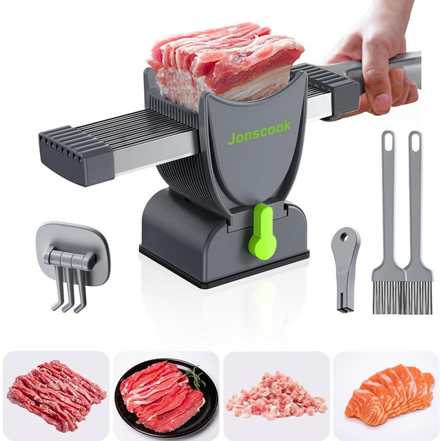 Jonscook Fresh Meat Slicer, Manual Fresh Meat Cutter Food Slicer, Fresh Meat Slicing Shredding, Meat Cleavers -Gray