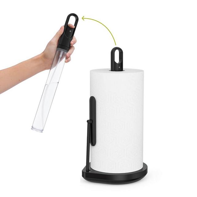 simplehuman Standing Paper Towel Holder with Spray Pump, Black Stainless Steel
