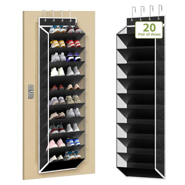 KEEPJOY 10 Tiers Mesh Over Door Shoe Organizer Storage, Hanging Shoe Holder for Door with Large Deep Pockets, Fit 20-30 Pairs Shoe Rack for Sneakers, Boots(Black)