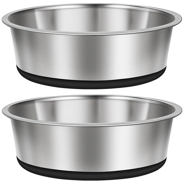 Taglory 11 Cup Stainless Steel Dog Bowls Set of 2 for Food and Water, Silicone Base Anti-Slip, Rust Resistant, Extra Thick Metal Bowls for Large Dogs, 84oz, Black