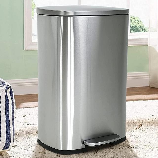 Dkeli 13 Gallon Trash Can for Kitchen Bathroom Bedroom Office Pedal Step Stainless Steel Garbage Can with Soft Slow Lid Removable Plastic Inner Bucket Trash Bin, 50 Liter