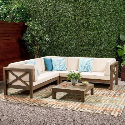 Brava 4pc Wood Patio Chat Set w/ Cushions - White - Christopher Knight Home