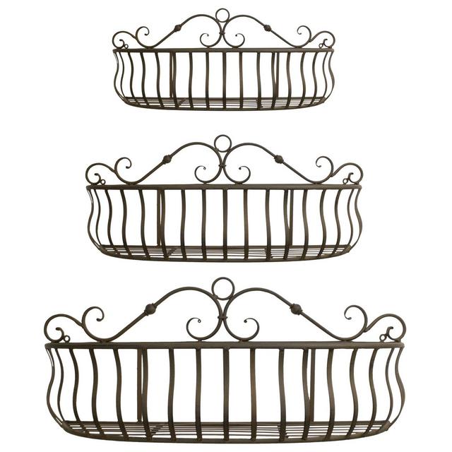 3 Piece Scrolled Metal Wall Hanging Basket Wall Décor Set