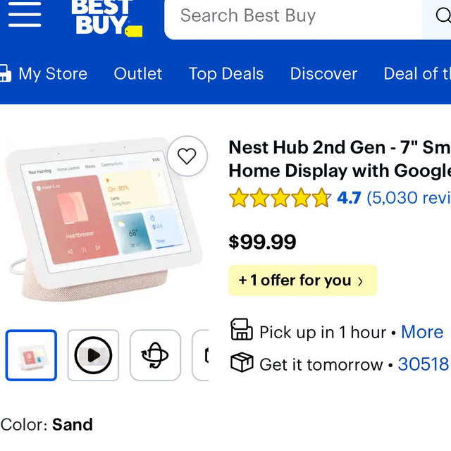 Nest Hub 2nd Gen - 7" Smart Home Display with Google Assistant - Sand