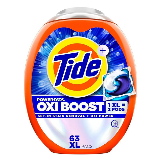 Tide Oxi Boost Power PODS Laundry Detergent Pacs, 63 Count, Set-In Stain Removal + Oxi Power, laundry soap detergent pacs