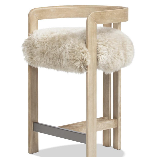 Millwick 26.5" Low Back Genuine Fur Counter Stool, Natural Blonde