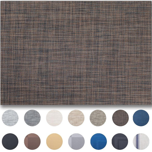 Placemats Set of 4 - Easy Clean Woven Vinyl Placemats for Dining Table, Indoor/Outdoor Place Mats, Washable PVC Table Mats（Black/Brown）