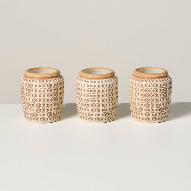 3ct Embossed Caning Ceramic Candle Gift Set - Hearth & Hand™ with Magnolia