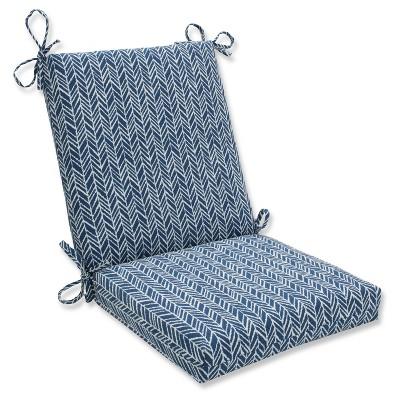 Outdoor/Indoor Herringbone Ink Blue Squared Corners Chair Cushion - Pillow Perfect