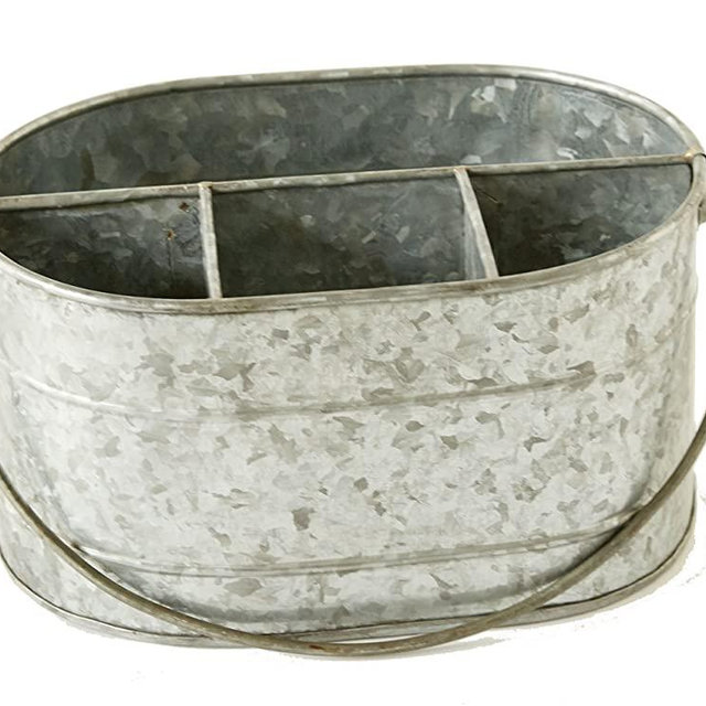Creative Co-op Metal Bucket with 4 Compartments and Handle