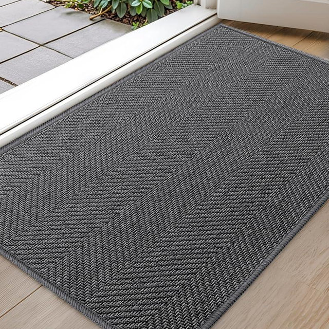 Color&Geometry Ultra Thin Indoor Door Mat 24"x36", Machine Washable Front Door Mat Non Slip, Low Profile Entrance Mat Indoor, Absorbent Carpet for Inside, Entry, Entryway, Dark Grey (FOLD)