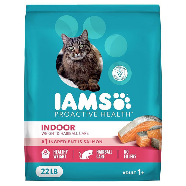 IAMS Proactive Health Indoor Weight & Hairball Care Adult Dry Cat Food with Salmon, 22 lb. Bag