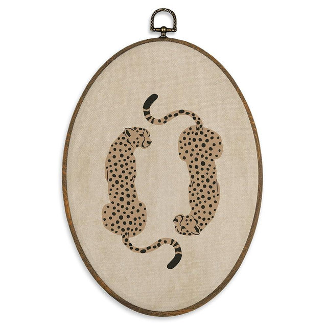 XBBMGG Trendy Leopard Wall Art Decor, Retro Preppy Girly Cheetah Oval Wall Hanging Decor, Maximalist Leopard Framed Canva Print for Girly Room Bedroom Apartment Dorm Decorations，8.6" x 11.4 "