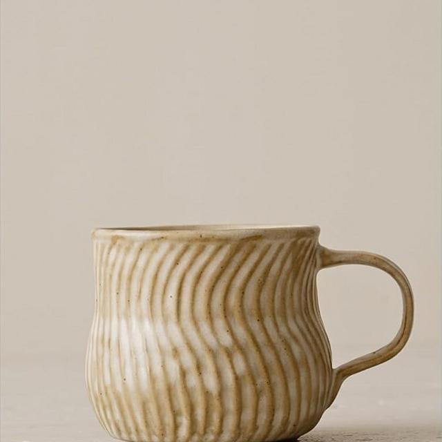 WENSHUO Stoneware Coffee Mug for Espresso/Coffee Cup,Novelty Unique Tea cup with Handmade wave texture,Matte Curd Color Reactive Glaze-6.76 fl oz