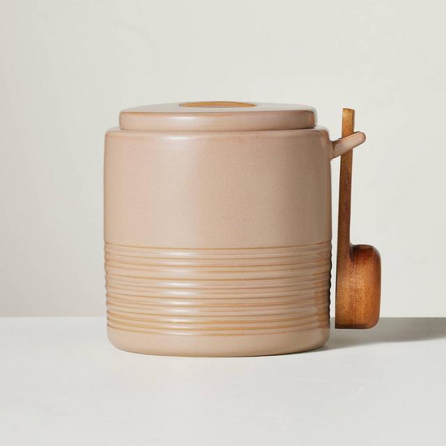 30oz Ribbed Stoneware Coffee Canister with Wood Scoop Blush - Hearth & Hand™ with Magnolia