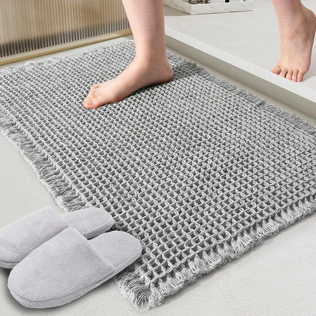ZALL Grey Waffle Bath Mat,Super Absorbent Non Slip Bathroom Rug,Gray 24x48inch,Machine Washable Ultra Soft Floor Mats
