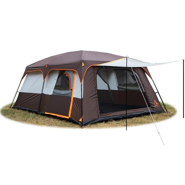KTT Extra Large Tent 12 Person(A),Family Cabin Tents,2 Rooms,3 Doors and 3 Windows with Mesh,Straight Wall,Waterproof,Double Layer,Big Tent for Outdoor,Picnic,Camping,Family Gathering