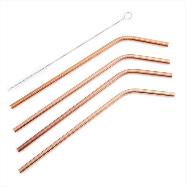 Old Dutch 4pk Stainless Steel DuraCopper Drinking Straws with Cleaning Brush