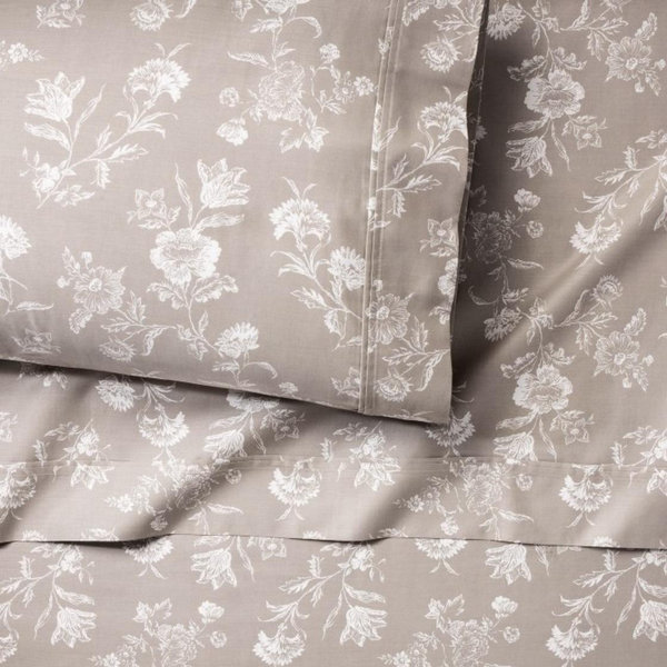 Queen, Khaki Floral Printed Performance 400 Thread Count Sheet Set - Threshold™