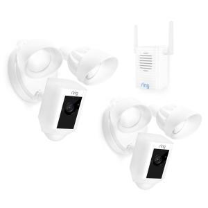 Outdoor Wi-Fi Wired Standard Surveillance Camera with Motion Activated Floodlight with Chime Pro in White (2-Pack)