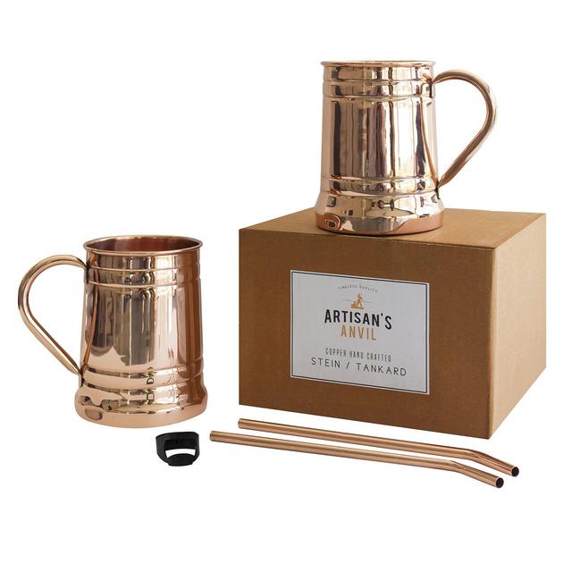 Moscow Mule Mugs Beer Stein Set of 2 + Copper Straws + Bottle Opener