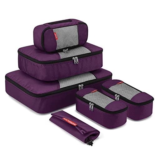 Gonex 6 Set Travel Packing Cubes, Luggage Packing Organizer Set for Bag & Suitcase With Laundry Bag Purple