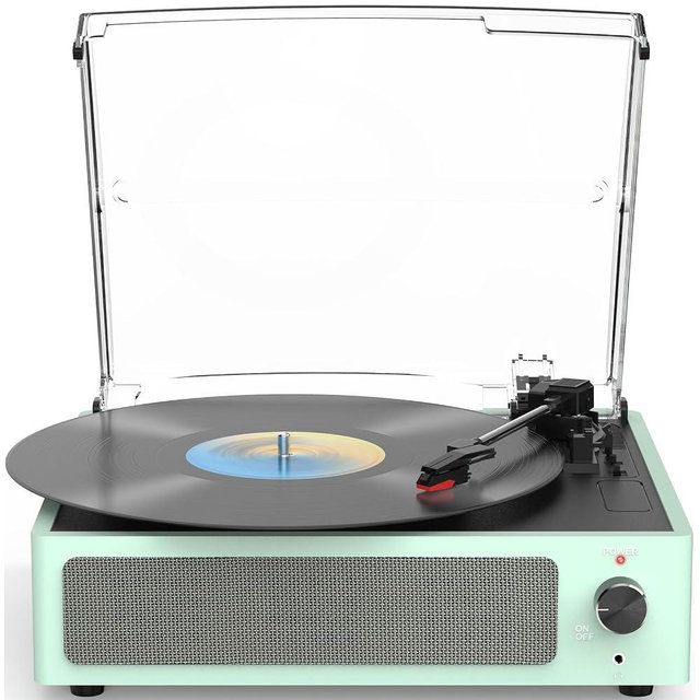 Record Player with Speakers Turntable for Vinyls Records Belt-Driven Turntables LP Vinyl Players Support Auto Stop 3-Speed 3 Size Wireless Playback Headphone AUX RCA Line Out New Sleek Mint Green