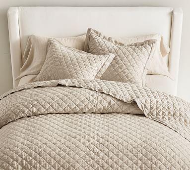 Flax Belgian Flax Linen Diamond Quilt, Full/Queen