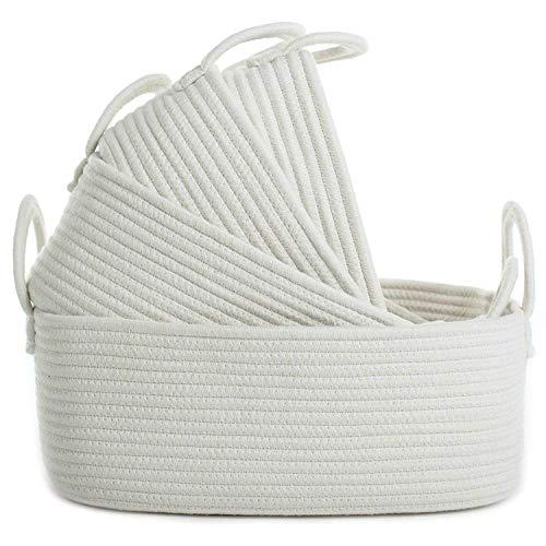 Storage Baskets Set of 4 - Woven Basket Cotton Rope Bin, Small White Basket Organizer for Baby Nursery Laundry Kid's Toy