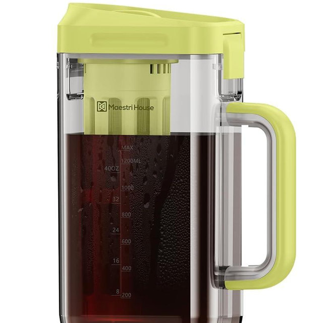 Maestri House Cold Brew Coffee Maker, 40oz Iced Tea and Coffee Maker Brewer Space Saving Tritan Pitcher, 350 Mesh Filter, 100% Leak-Proof