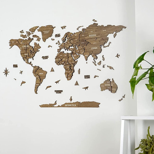 Multilayered 3D Wooden World Map, Travel Map with States and Capitals, Wall Decor For The New House, Gift For Travelers, Office Decor, Birthday Present, Living Room Decoration, Gift for Boys, Educational Activity for Children (M, Betül)