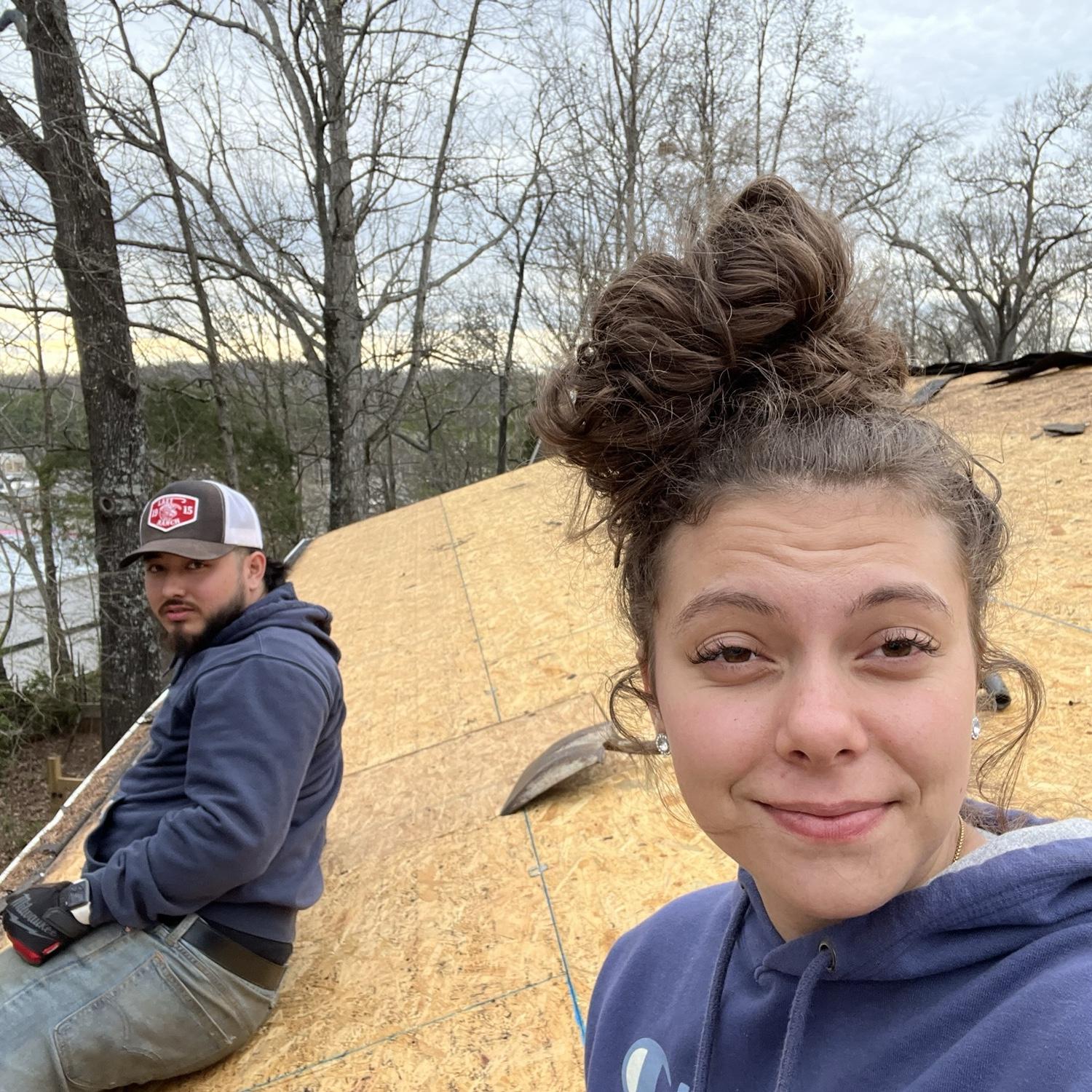 Working on the roof together! It was hot!