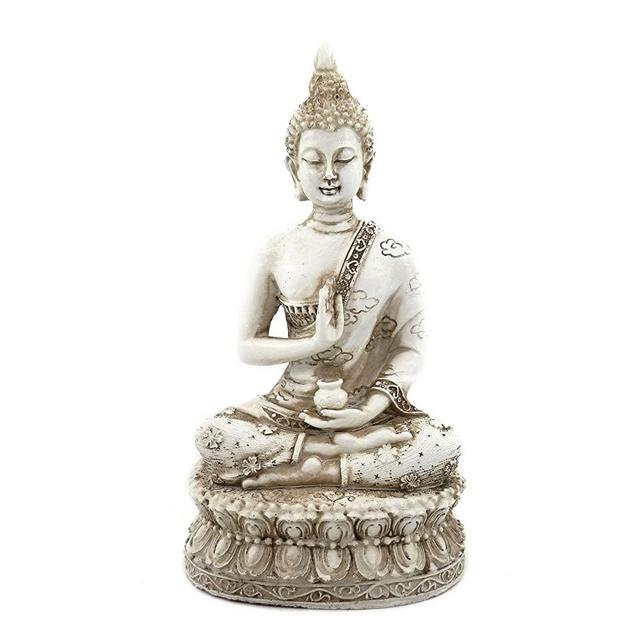 ornerx Thai Sitting Buddha Statue for Home Decor Ivory 6.7"