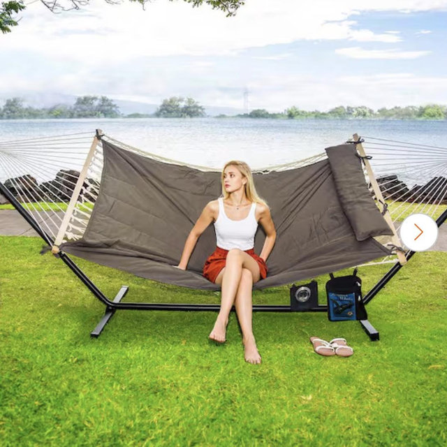 Atesun 10 ft. x 12 ft. Quilted Rope Hammock and 12 ft. Steel Stand with Detachable Pillow, Dark Gray JD-HDWSH015