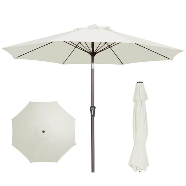 PatioKingdom 9FT Patio Outdoor Umbrella-UPF 50+ Sun Shade with Wind Vent, Push-Button Tilt & Smooth Crank Lift, Rust-Resistant Fiberglass Frame for Garden, Backyard,Yard