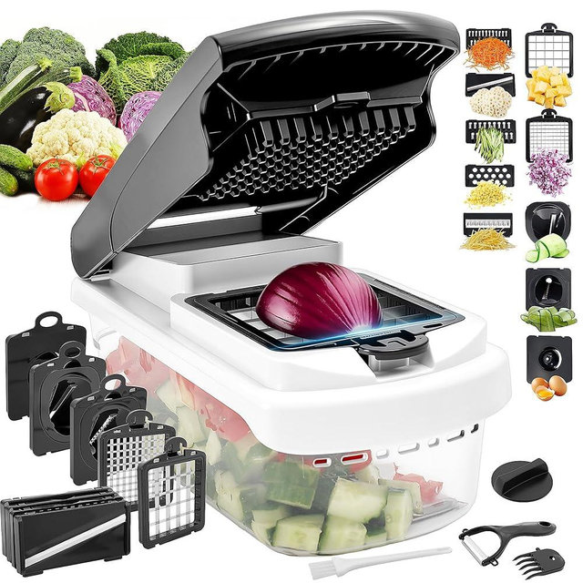 18-in-1 Vegetable Chopper Mandoline Slicer for Kitchen, Food Chopper with Container, Veggie Cutter, Onion Mincer Tomato Dicer, Fruit Slicer Spiralizer, Cheese Grater, Kitchen Gadgets House Essentials
