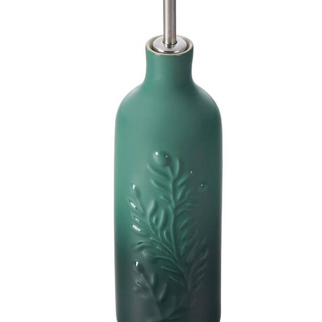 Le Creuset Olive Branch Collection Stoneware Embossed Oil Cruet, 9" tall, Artichaut