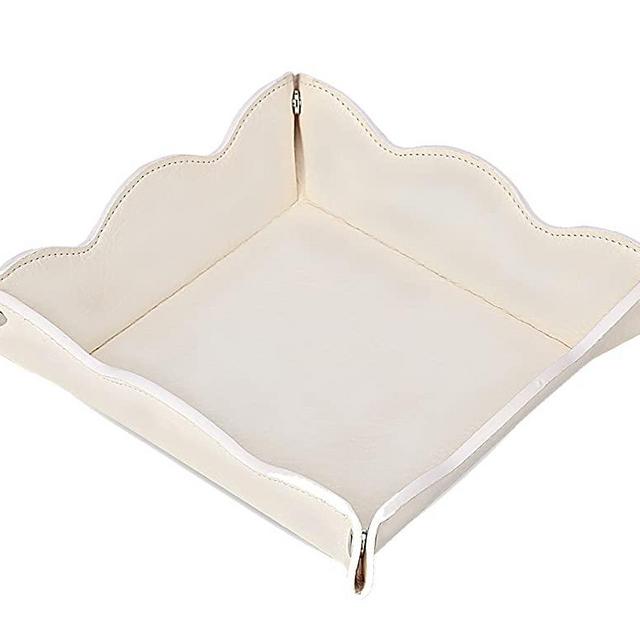 LISRSC Leather Valet Tray for Women,Trinket Jewelry Cosmetic Organizer Catchall Tray for Desk Dresser Nightstand (Off White)