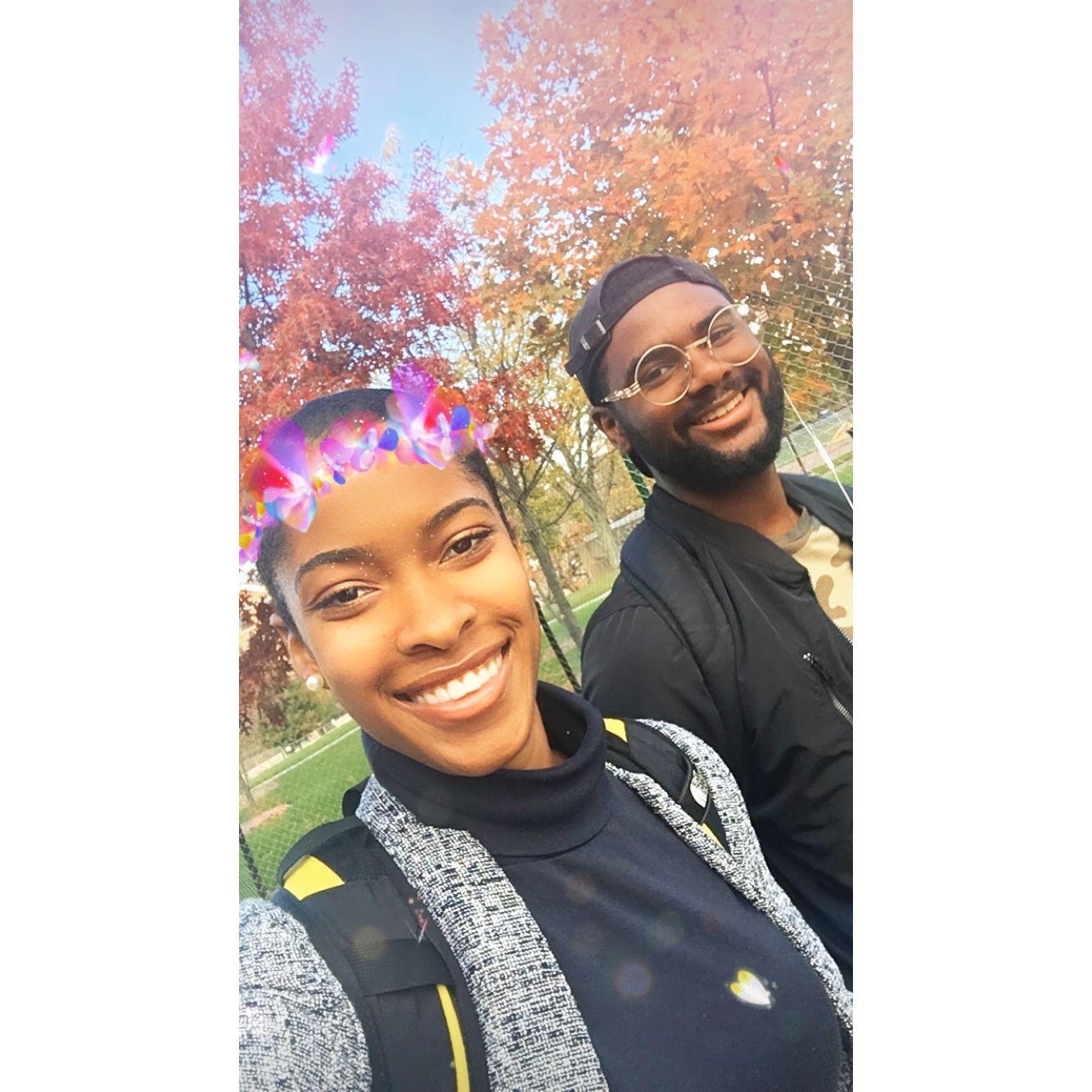 Walking on the yard in 2015.