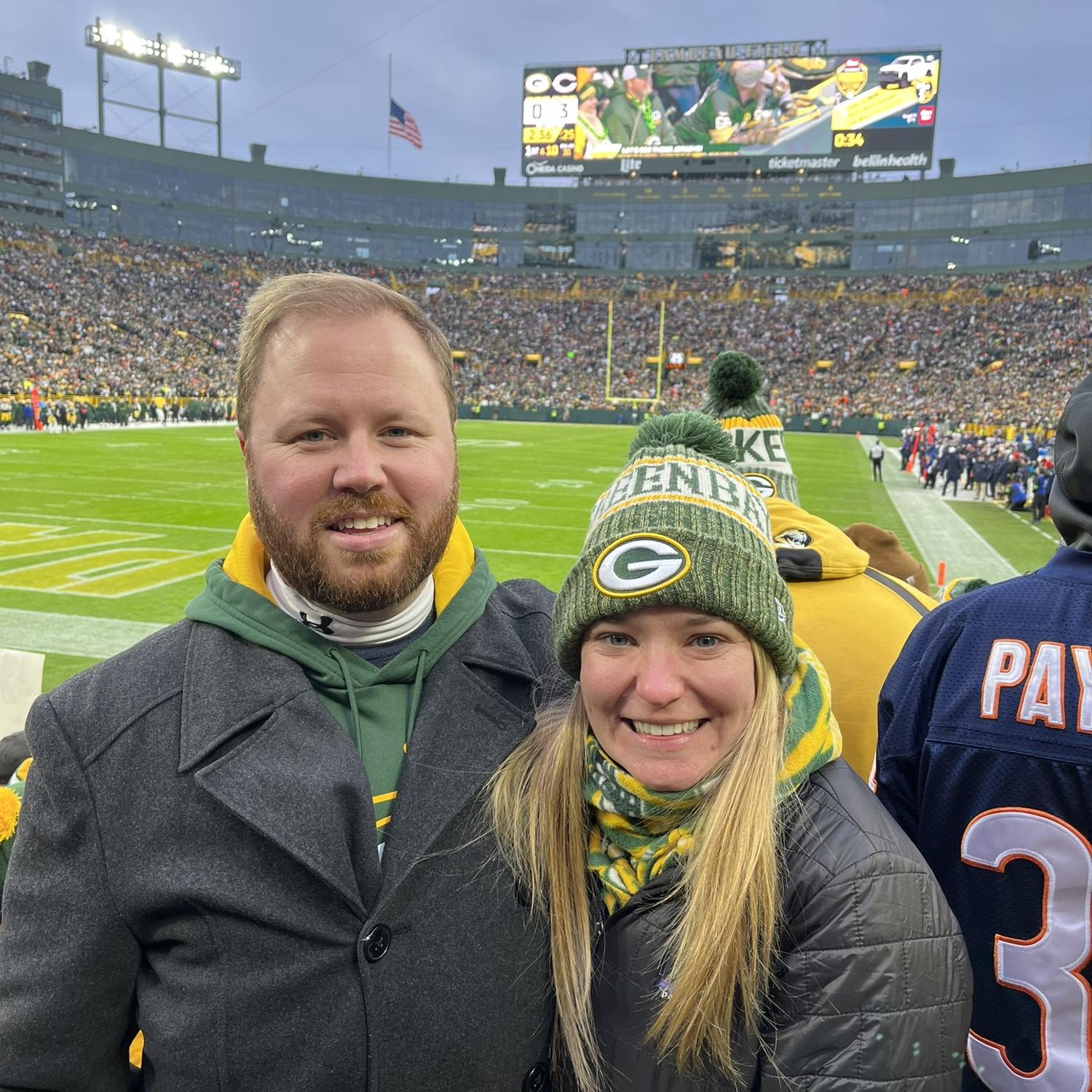 Kyle pulled off the surprise of a lifetime taking Shelbey to a Packer Game!