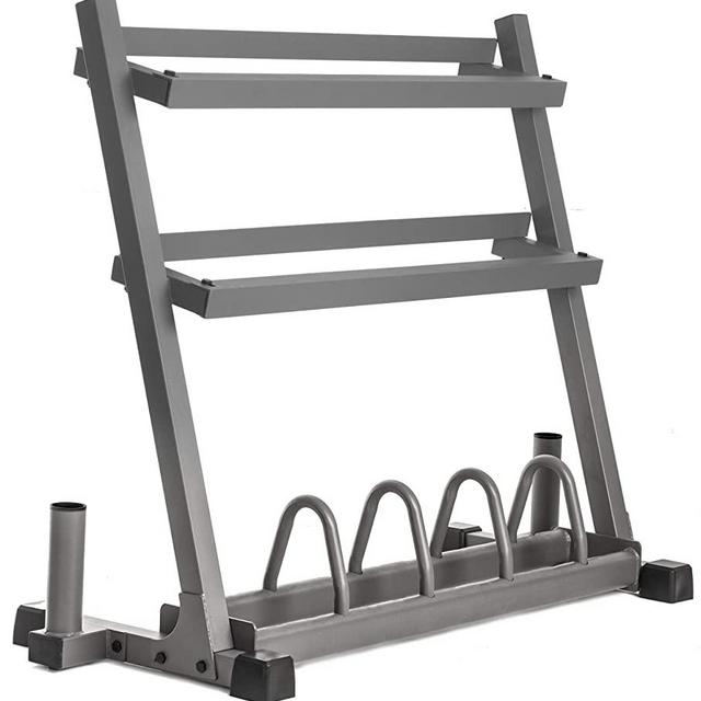 XMark Dumbbell, Weight Plate, Bumper Plate, and Bar Storage, Patented Design, Free Weight Rack, All-In-One Dumbbell Rack