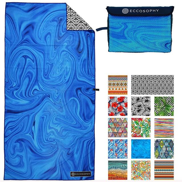 ECCOSOPHY Microfiber Beach Towel - Quick Dry Pool Towels 71x35 inches Oversized Travel Towel - Lightweight Compact Beach Accessories - Large Sand Free Micro Fiber Beach Towels (Laguna)