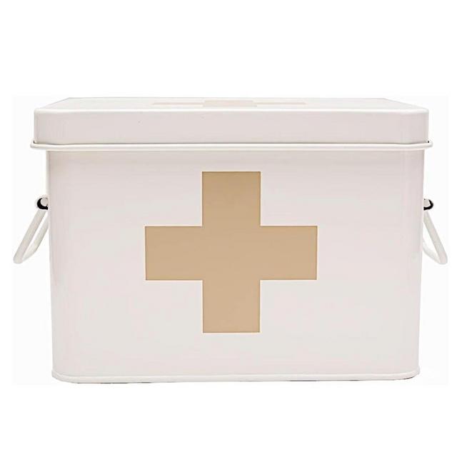 Lassos Boutique Retro Enameled First Aid Box for Medicine Storage and Home Decor with Lid and Removable Tray